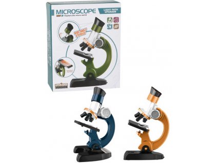 Mikroskop dětský 100x/400x/1200x na baterie set s doplňky 3 barvy