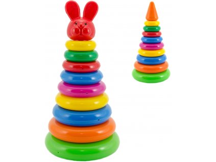 Pyramida s kroužky navlékací baby věžička barevná 2 druhy plast