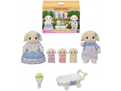 Sylvanian Families rodina Flora králíci s trojčaty set 5 figurek králičí rodinka