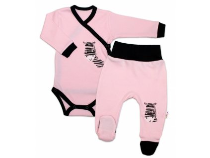 Baby Nellys 2-dílná sada body dl. rukáv + polodupačky, růžová - Zebra