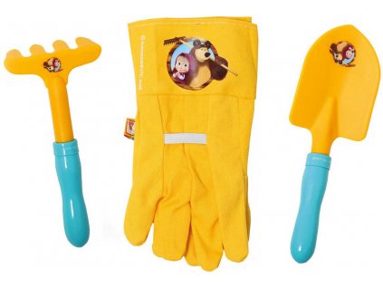 BINO Zahradní set pracovní rukavice se 2 nástroji Máša a medvěd žlutý