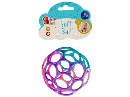 BAM BAM Baby Koule gumová barevná 10cm soft děrovaný míček pro miminko