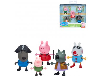 Figurky prasátko Peppa Pig set 5 postaviček maškarní šaty plast