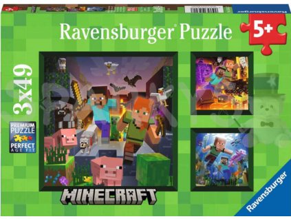 RAVENSBURGER Puzzle 3x49 dílků Minecraft Biomes 21x21cm skládačka 3v1