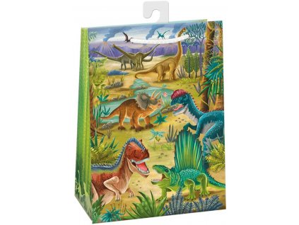 Taška dárková dinosauři 23x32cm papírová lesklá