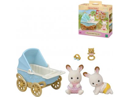 Sylvanian Families dvojčata Chocolate králíků set s kočárkem a doplňky v krabici