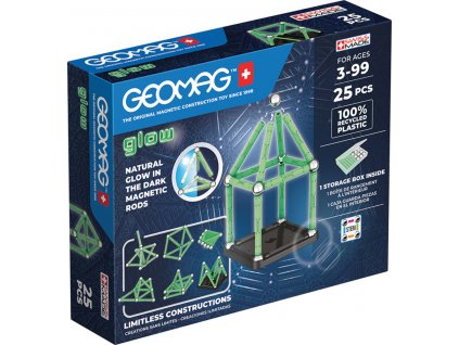 GEOMAG Glow 25 dílků ve tmě svítící Eko magnetická STAVEBNICE