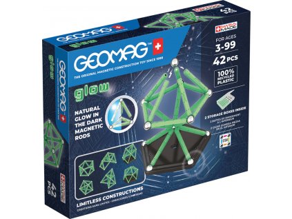 GEOMAG Glow 42 dílků ve tmě svítící Eko magnetická STAVEBNICE