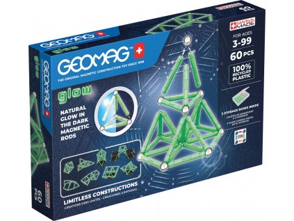 GEOMAG Glow 60 dílků ve tmě svítící Eko magnetická STAVEBNICE