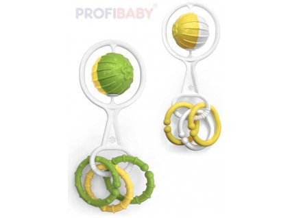 PROFIBABY Baby chrastítko retro koule se 3 přívěsky 4 druhy pro miminko