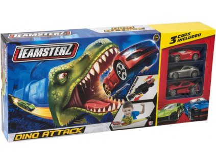 Teamsterz Dinosaurus akční set 3 kovová autíčka s dráhou a vystřelovačem