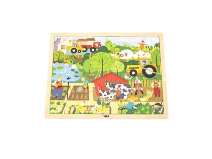 Dětské dřevěné puzzle Viga Farma 48 dílků