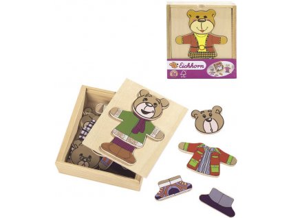 EICHHORN DŘEVO Skládačka šatní skříň medvídek puzzle vkládací v boxu