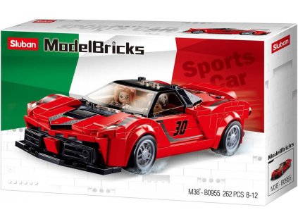 SLUBAN Model Bricks Auto červený italský sporťák 262 dílků + 2 figurky STAVEBNICE