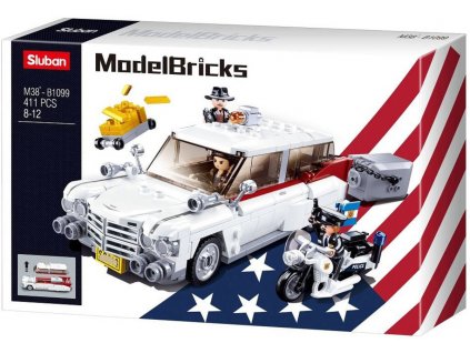 SLUBAN Model Bricks Auto americký vůz pro lupiče 411 dílků + 3 figurky STAVEBNICE