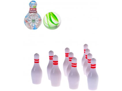 Hra Mini bowling set kuželky 10ks + kulička na kartě plast