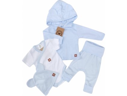 Novorozenecká sada 4D, body kr. rukáv, tepláčky, kabátek a čepička Z&amp;Z, modrá