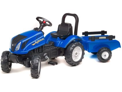 FALK Traktor New Holland T6 šlapací Modrý vozítko s valníkem s klaksonem