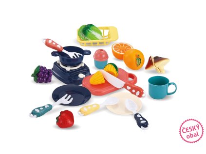 Kuchyňský set v košíku 26x19x14 cm - modrý - český obal