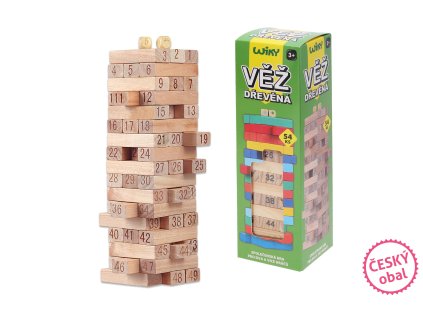 Věž dřevěná s čísly 54 dílků 6,3x6,3x20 cm, Český obal
