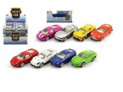 Auto 8cm kov/plast na volný chod mix druhů v krabičce 24ks v boxu