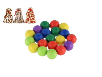 Kuličky cvrnkací nerozbitné barevné 20ks plast 1,5 cm 3 barvy látkového pytlíčku