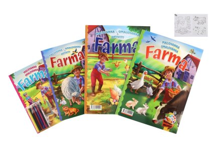 Omalovánky+aktivity/Maľovanky+aktivity Na farmě/Na farme 4ks + pastelky CZ+SK verze v sáčku 21x29cm
