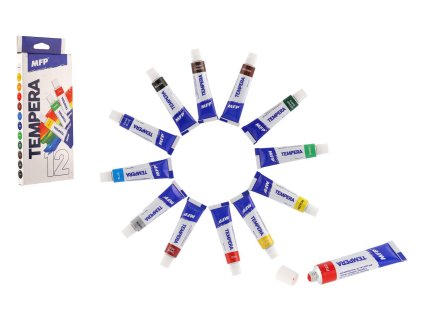 Temperové barvy 12 ks 12ml v krabičce 10x25x2cm