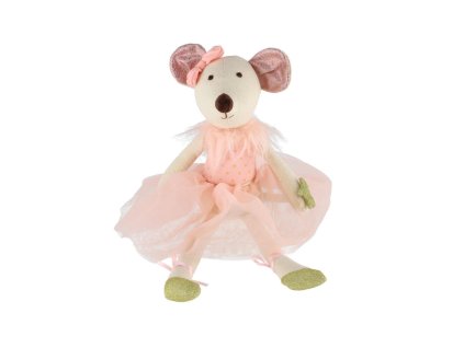Myš/Myška baletka sedící látka 20cm růžová v sáčku 0+