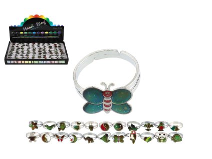 Prstýnek měnící barvu dle teploty nastavitelný kovový mix druhů 100 ks v boxu