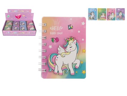 Zápisník/blok jednorožec kroužkový 9,5x12cm 4 druhy v sáčku 50ks v boxu