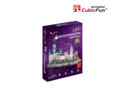 CubicFun - Puzzle 3D Zámek Neuschwanstein s LED světlem - 128 dílků