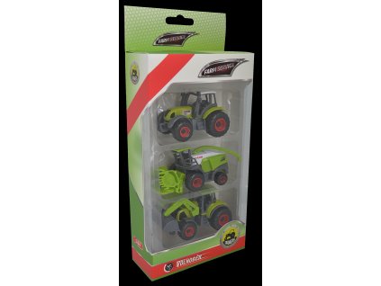 FARM SERVICE - Set zemědělských strojů: traktor, kombajn, traktor s čelním nakladačem 1:64