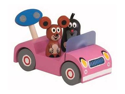 Detoa Dřevěné auto růžové - Krtek na výletě