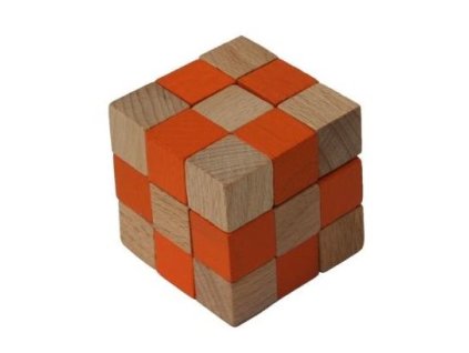 Dřevěný hlavolam kostka oranžová