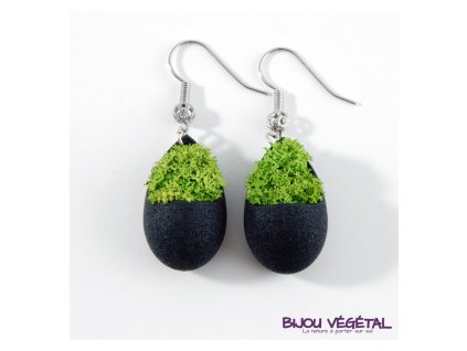 Živé šperky - Náušnice Slza černé s lišejníkem