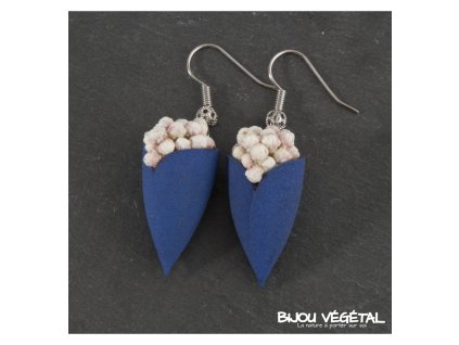 Živé šperky - Náušnice Tulipán modré s trvalými bílými kvšty