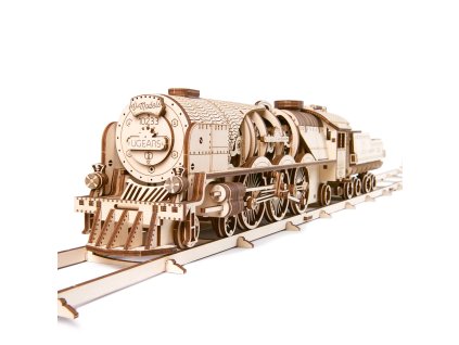 Ugears 3D dřevěné mechanické puzzle V-Express parní lokomotiva 4-6-2 s tendrem