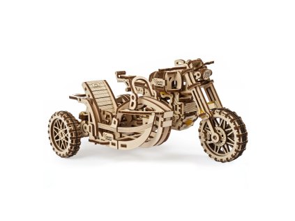 Ugears 3D dřevěné mechanické puzzle UGR-10 Motorka (scrambler) s vozíkem