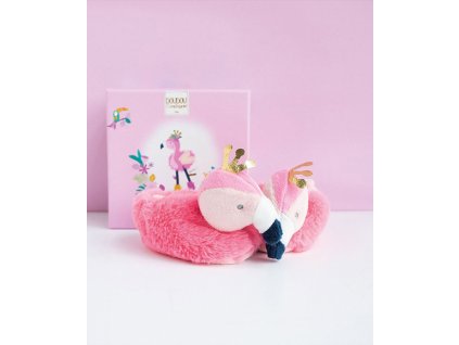 Doudou Dárková sada - Sada prvních botiček plameňák 0-6 měsíců