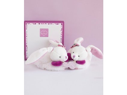 Doudou Dárková sada - Sada botiček s chrastítky králíček 6-12 měsíců
