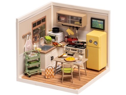 RoboTime 3D dřevěná skládačka Miniatura domečku Kuchyňka Happy Meals