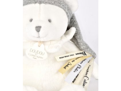 Doudou Dárková sada Plyšový medvídek s úchytem na dudlík a dečkou šedý 20 cm