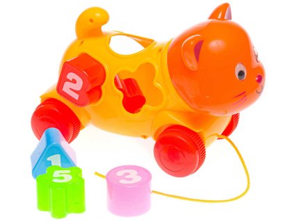 Tahací kočka baby vkládací na provázku set s 5 dílky s čísly