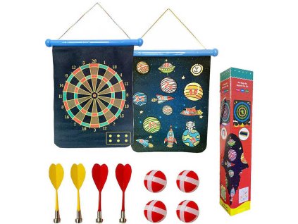 Hra Šipky set magnetický rolovací terč závěsný se 4 šipkami a 4 soft míčky 2v1