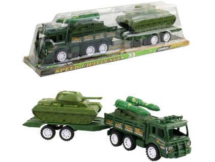 Auto army set s přívěsem a tankem vojenská technika plast blistr