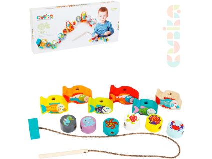 CUBIKA DŘEVO Baby Mořská zvířátka navlékací set 12 dílků provlékačka