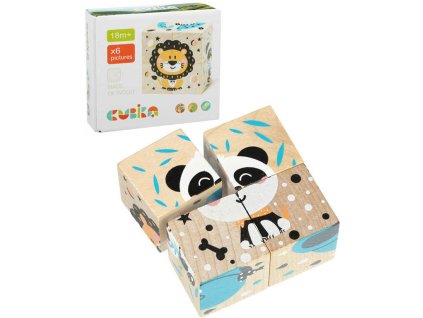 CUBIKA DŘEVO Baby kostky obrázkové Veselá zvířátka kubus set 4ks