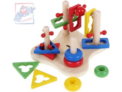 WOODY DŘEVO Motorika 3D navlékací tvary 16 dílků *DŘEVĚNÉ HRAČKY*