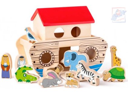 WOODY DŘEVO Noemova archa herní set loď se zvířátky *DŘEVĚNÉ HRAČKY*